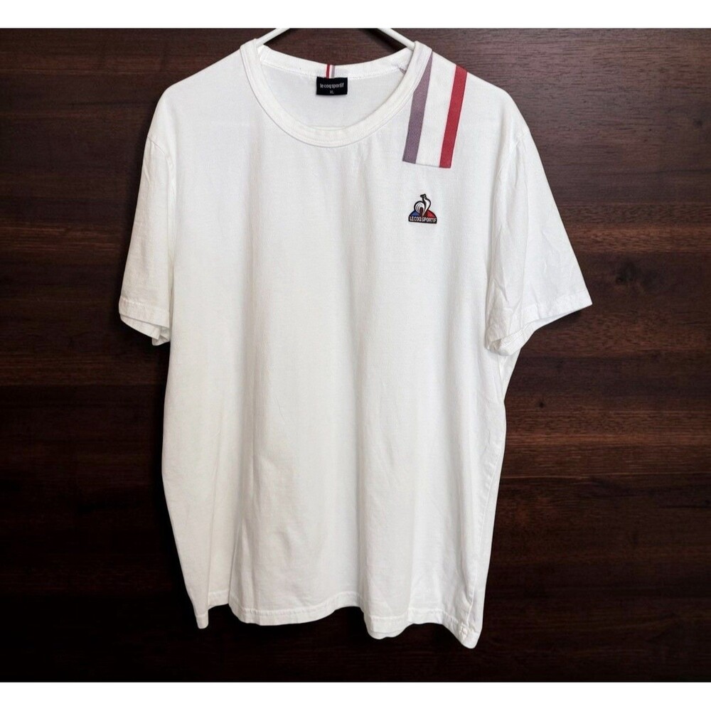 Le Coq Sportif T-Shirt Mens XL White Logo Patch Cotton Tee